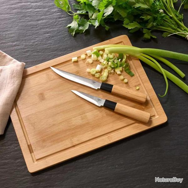 Planche � d�couper + 2 couteaux inox 3cr14 12,7cm et 7,6cm