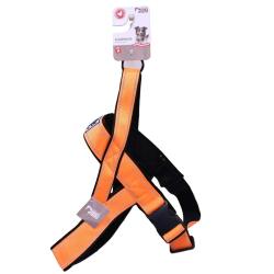 Harnais norv&eacute;gien r&eacute;fl&eacute;chissant orange n&eacute;opr&egrave;ne nylon 60-70cm