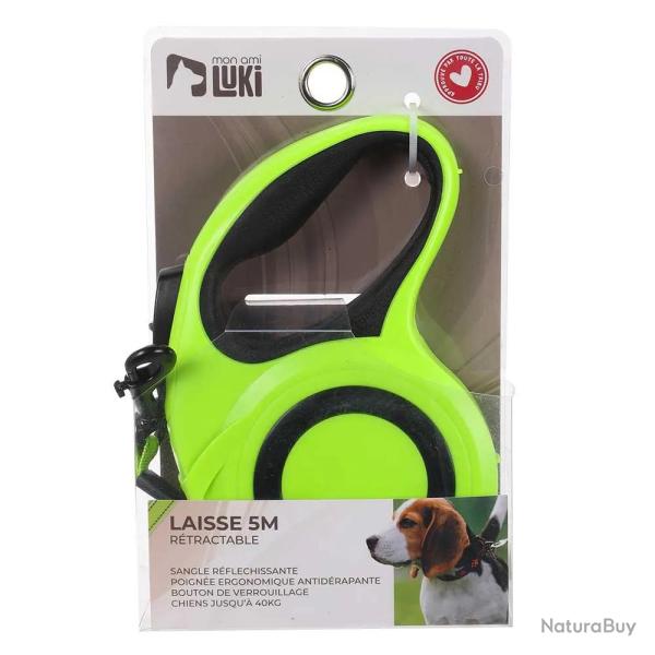 Laisse r�tractable 5m sangle r�fl�chissante chien 40kg jaune