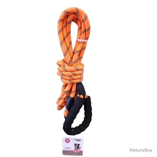 Longe rflchissante orange nylon avec poigne et mousqueton 10 m