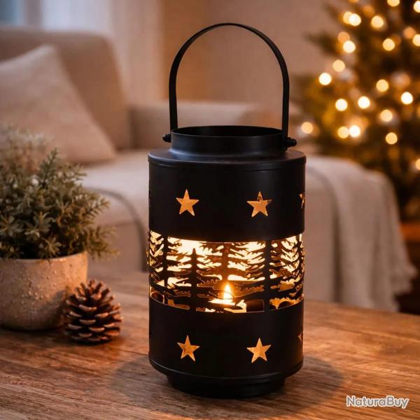 Lanterne fer noir 14,5x12,5x20cm poign�e int�gr�e 350g