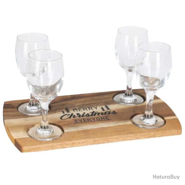 Set 4 verres whiskey 200ml + plateau acacia 290x170mm
