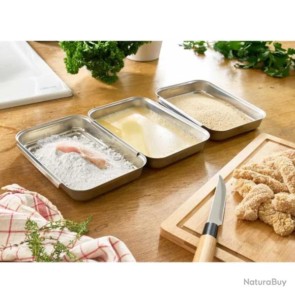 Ensemble pour paner inox 430 - 20,5x15,5x3cm empilable
