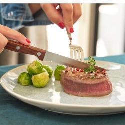 6 Couteaux Steak Inox 3cr14 22cm Lame Dentel&eacute;e Effet Bois