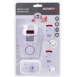 Alarme d&eacute;tecteur 125x90x70mm + 2 t&eacute;l&eacute;commandes - 4 piles AA