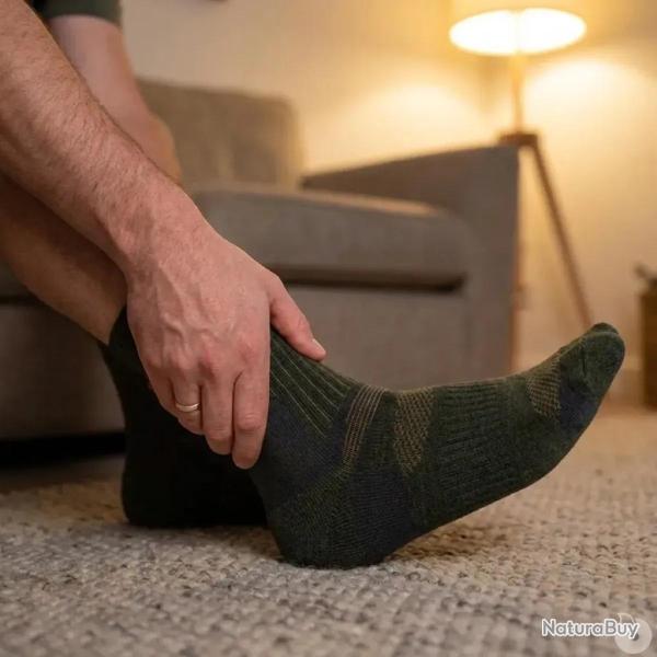 Chaussettes mi-hautes cerf kaki laine m�rino 40% polyamide 43 / 46