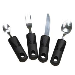 Couverts ergonomiques senior manche &eacute;pais plastique - Set 4 pi&egrave;ces