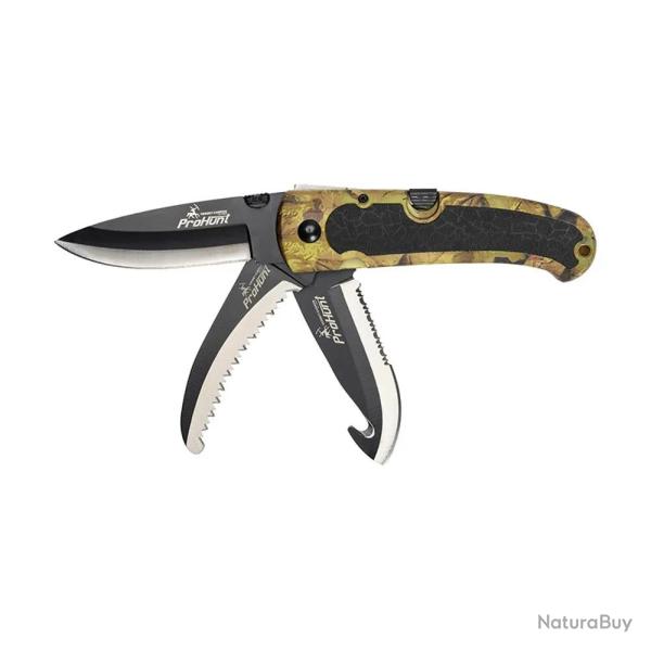Couteau PROHUNT Keos 3 lames forest 21cm manche caoutchouc antid�rapant