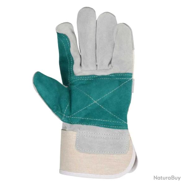 Gants de travail cuir fendu vache double paume coton T10