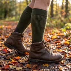 Chaussettes hautes cerf kaki laine m&eacute;rino 40% - Mixte 43 / 46