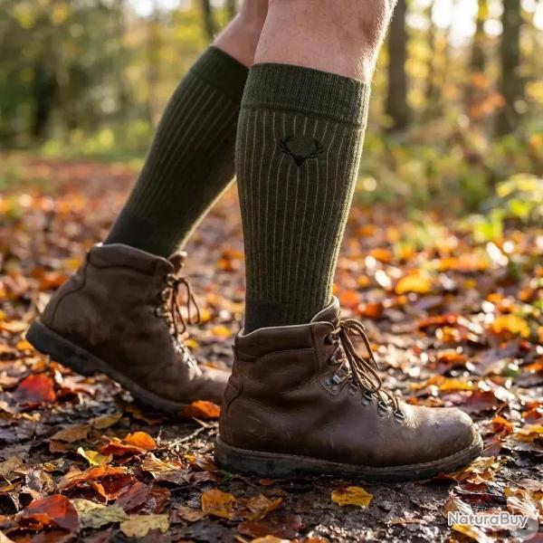 Chaussettes hautes cerf kaki laine m�rino 40% - Mixte 43 / 46
