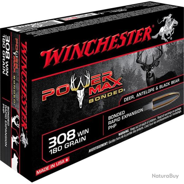 Munitions Winchester Power Max Bonded 11.7g 180gr - Cal. 308 Win x2 boites