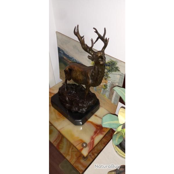Imposant bronze de pierre jules M�ne le brame du cerf