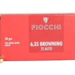 Cartouches FIOCCHI Calibre 25 ACP 6,35mm Browning - Boite de 50 unit&eacute;s