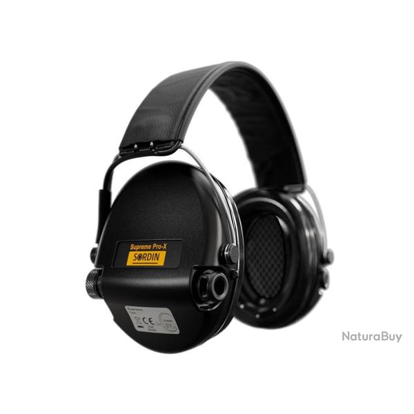 CASQUE ANTI BRUIT ELECTRONIQUE SORDIN SUPREME PRO-X NOIR BANDEAU CUIR NOIR COUSSINS PVC