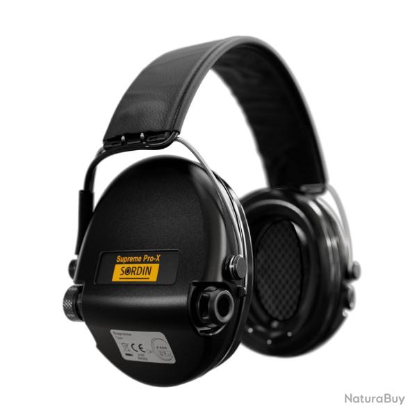 CASQUE ANTI BRUIT ELECTRONIQUE SORDIN SUPREME PRO-X LED NOIR BANDEAU CUIR COUSSINS GEL
