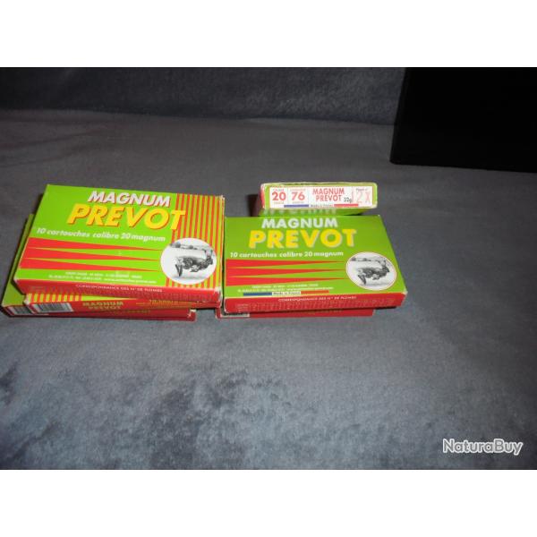 Vends 9 boites de 10 cartouches PREVOT 20/76 Magnum PLOMB 12