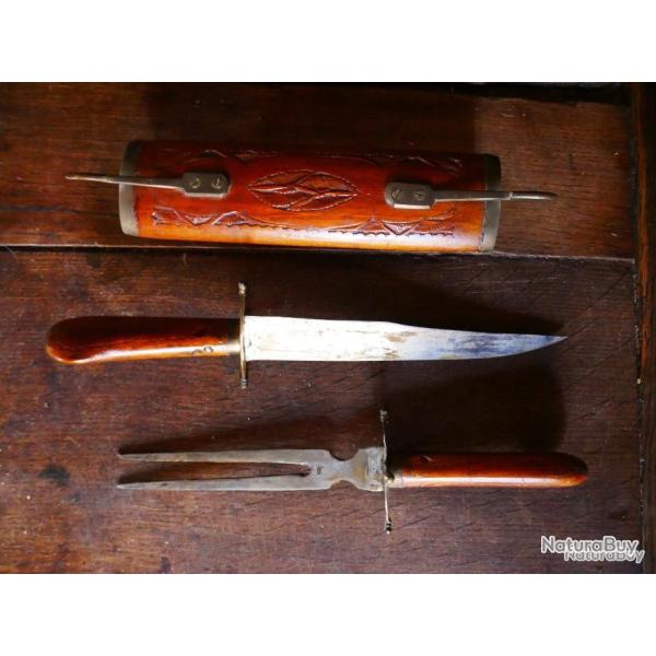 ENSEMBLE COUTEAU ET FOURCHETTE HINDOU AVEC ETUI EN BOIS VINTAGE ANNEES 60