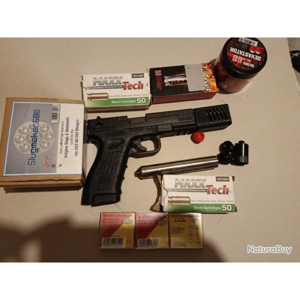 Pack complet issc m22 embout long .68 embout 18mm  divers projectiles munition