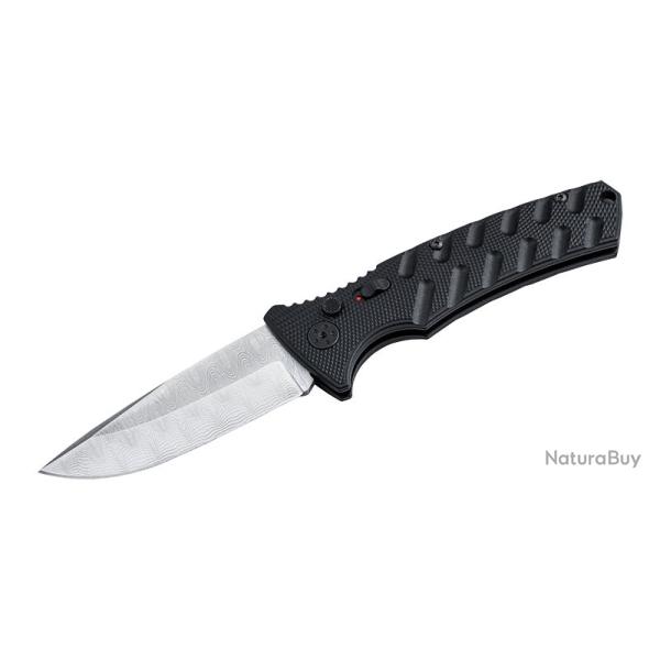 Boker Couteau Strike Damast - Lame 82mm - Manche Aluminium - Clip/Etui Nylon