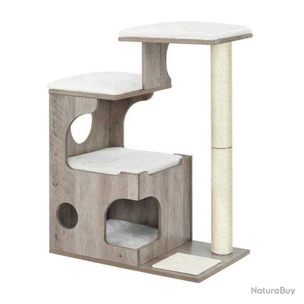 Arbre � chat hauteur 88 cm 3 plate-formes et 1 grotte panneau mdf avec placage de bois poteau en si