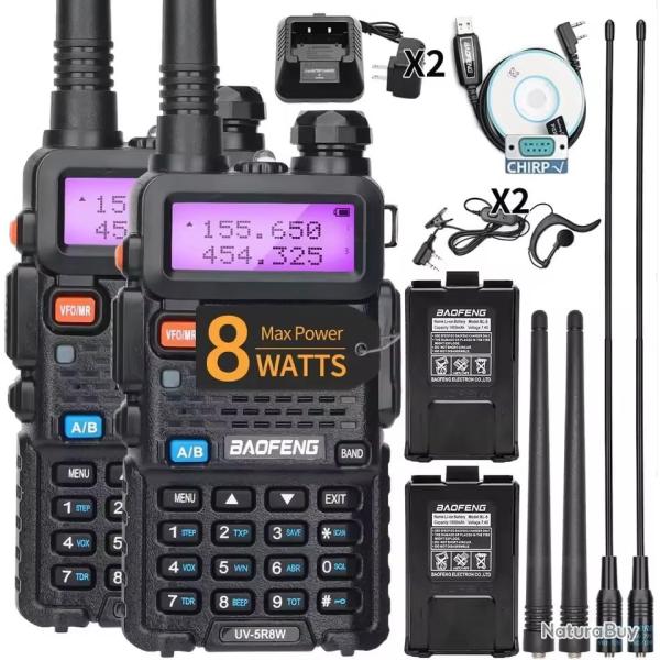 Talkie Walkie (X2) Baofeng UV-5R, 8 Watts, longue port�e 12km (compatible Chirp cable usb fourni)