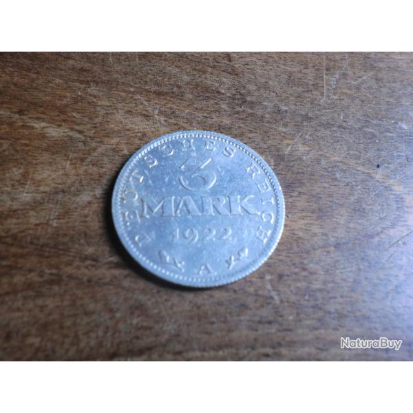 monnaie 3 mark 1922 A