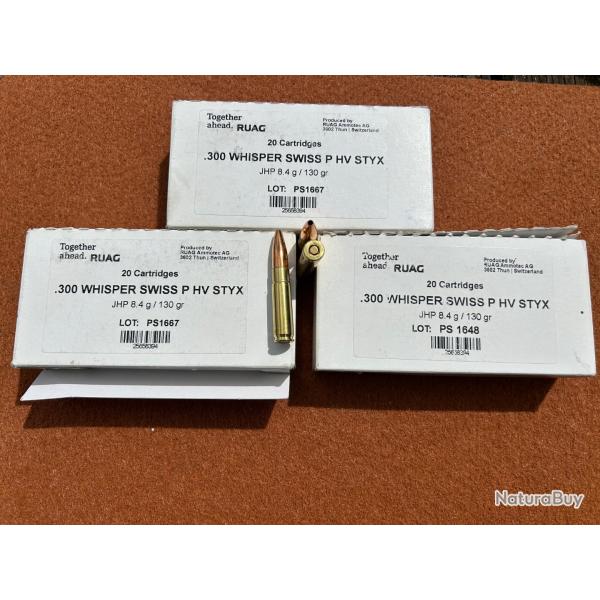 60 Cartouches 300 WHISPER RUAG SWISS P HV  STYX 130 grains
