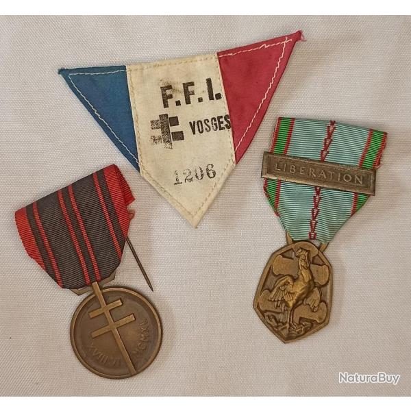 M�dailles insigne tissu R�sistance FFI 39/45 WW2