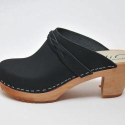 Sabots femme talons hauts fin bois et cuir tann&eacute; v&eacute;g&eacute;tal ou nubuck et 36 noir
