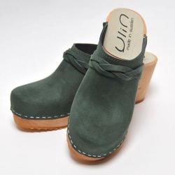 Sabots femme talons hauts fin bois et cuir tann&eacute; v&eacute;g&eacute;tal ou nubuck 35 et 36 vert ardoise