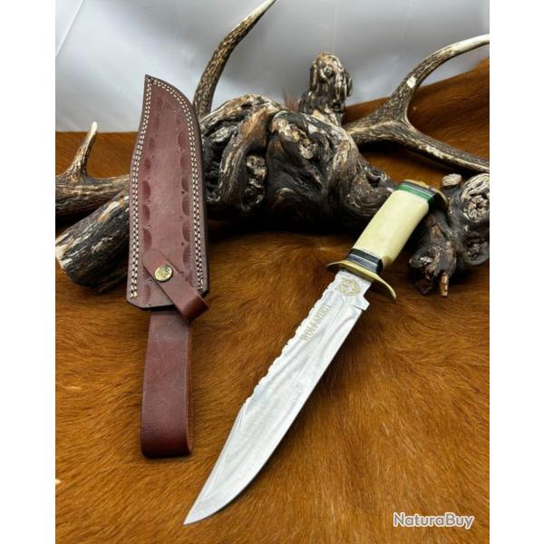 Bowie "WOLF SPIRIT " grav tte de loup sur la lame - Manche Os (2)