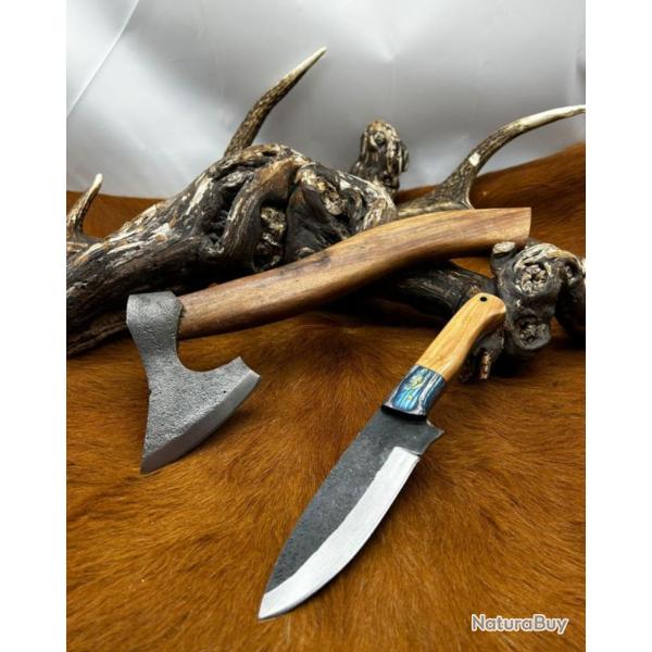 Ensemble 2 pices Couteau/Hachette - Acier brut de forge (2)