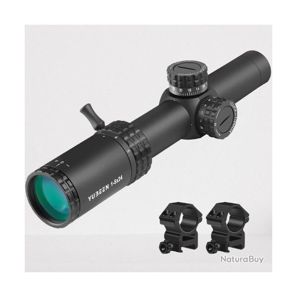 Lunette de Vis�e 1-5x24 Tactique R�ticule Rouge/Vert �tanche & Antichoc Id�al AR1 et Chasse 11MM