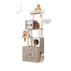 Arbre &agrave; chat moderne avec cache-liti&egrave;re tour de jeu griffoir avec maison de toilette 185 cm niche p