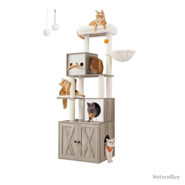 Arbre � chat moderne avec cache-liti�re tour de jeu griffoir avec maison de toilette 185 cm niche p