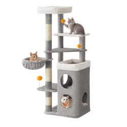 Arbre &agrave; chat 152 cm de haut tour de jeux pour chat &agrave; plusieurs niveaux avec 2 grandes niches 1 hama