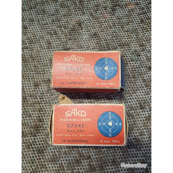 26 cartouches en 2 boites anciennes SAKO de calibre 222 REMINGTON  ( LIRE L'ANNONCE SVP )