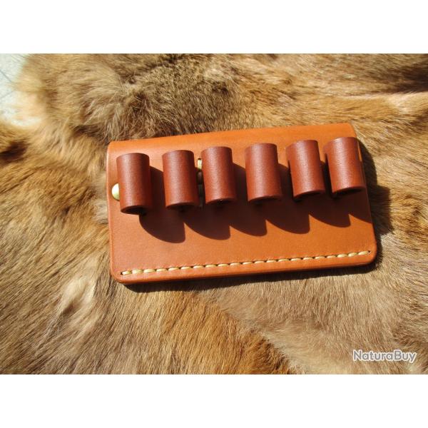 Cartouchi�re en Cuir Naturel pour 6 Balles en Calibre 45 /70 port � la Ceinture( Fait Main)