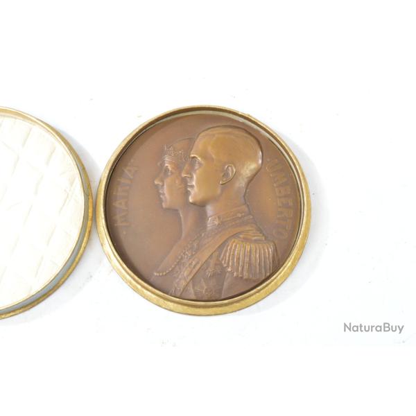 M�daille de table Bronze ITALIE BELGIQUE VICTOR-EMMANUEL III Mariage d'Humbert de Savoie Marie-Jos�