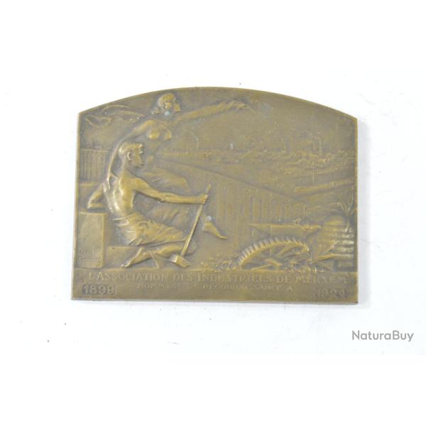 Mdaille Bronze plaquette association industrielle de Merxem 1899 1929 hommage (Merksem Anvers)