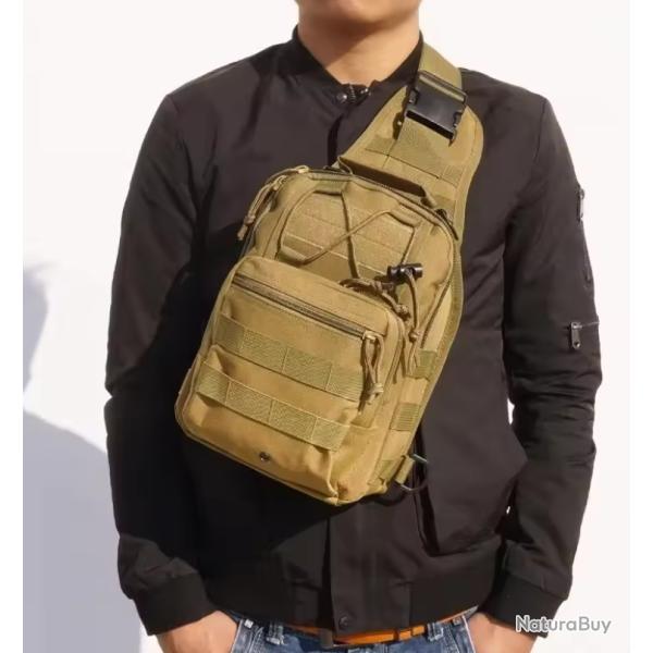Sac Bandouli�re Tactique Militaire Molle - Sac de Poitrine Sacoche Sport Outdoor 22x29x12 cm Beige