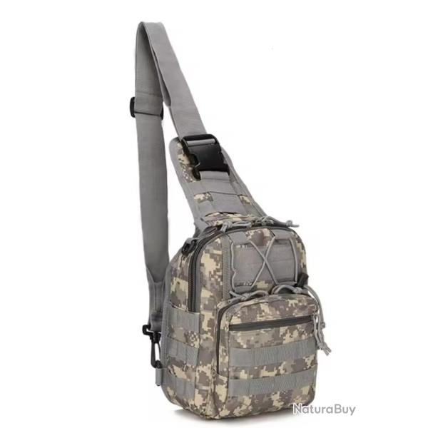 Sac Bandouli�re Tactique Militaire Molle Sac de Poitrine Sacoche Sport Outdoor 22x29x12 cm Acu Gris