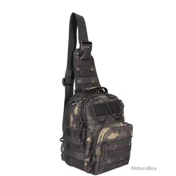 Sac Bandouli�re Tactique Militaire Molle Sac de Poitrine Sacoche Sport Outdoor 22x29x12 cm Camo noir
