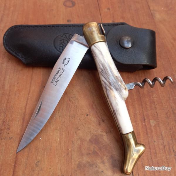 Joli Couteau V�RITABLE LAGUIOLE Manche en R�sine avec Tire Bouchon et �tui en Cuir