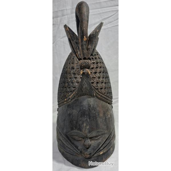 Masque Mende africain traditionnel en bois - Pi�ce d'art tribal