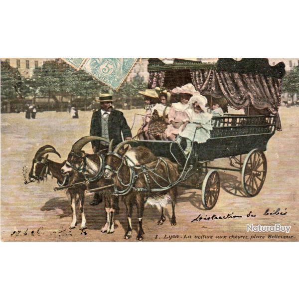 Carte postale ancienne - La voiture aux ch�vres, Place Bellecour, Lyon -N�3982