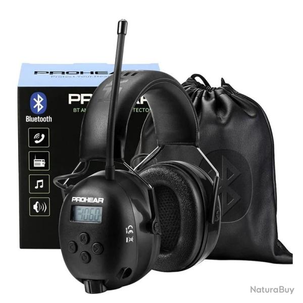 Casque Antibruit �lectronique PROHEAR 033 NRR 25 dB Bluetooth 5.3 AM/FM Rechargeable Noir