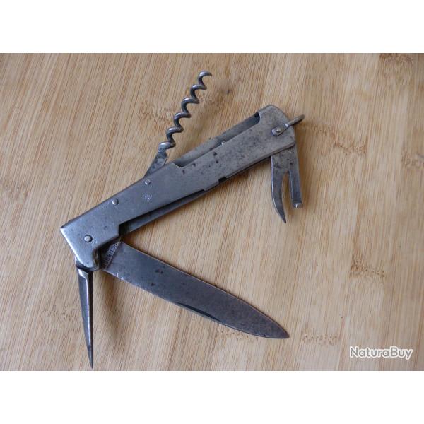 Ancien couteau pliant 4 pi�ces � pompe SOLINGEN arm�e allemande type "MERCATOR" tout m�tal GERMANY