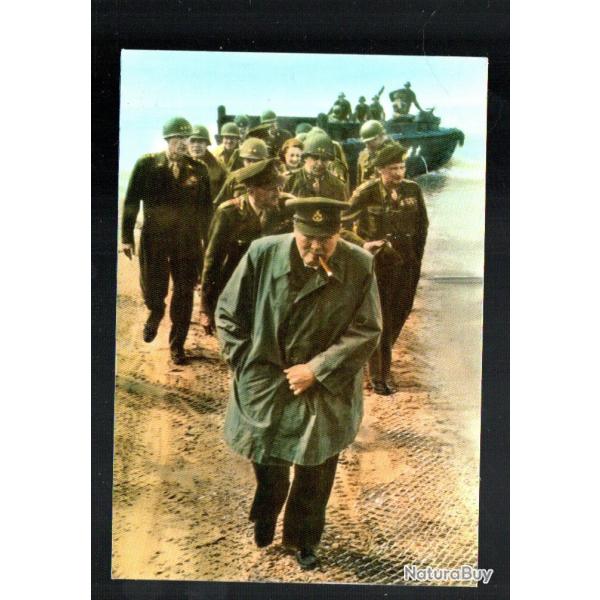d�barquement de normandie le g�n�ral montgomery accueille churchill sur le sol fran�ais cpm